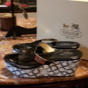 black coach wedge sandals new